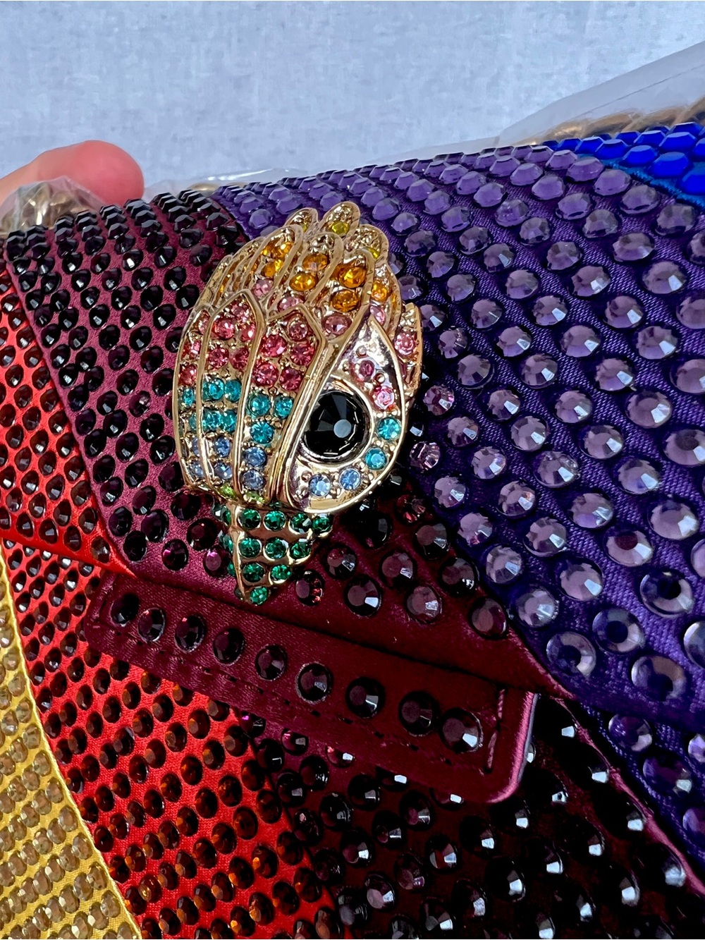 Kurt Geiger Rainbow Crystal embellished Satin Mini convertible bag NWT - Picture 10 of 17